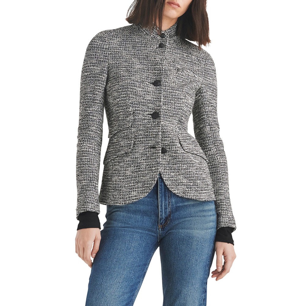 Rag & Bone Black White Boucle Blazer Jacket Size 10 Cotton Blend Textured Knit